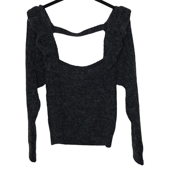 NWT Topshop Womens Open Back Ruffle‎ Detail Sweater Size 0-2 Charcoal Gray - Picture 4 of 12